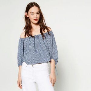 [NWT] Zara Off Shoulder Blue and White Gingham Top